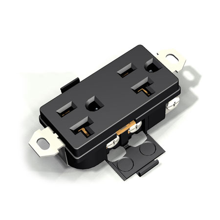 20A NEMA 5-20R  帶固定片方形絶緣保護T型雙插座 - NEMA 20A 雙位DIY插座照片