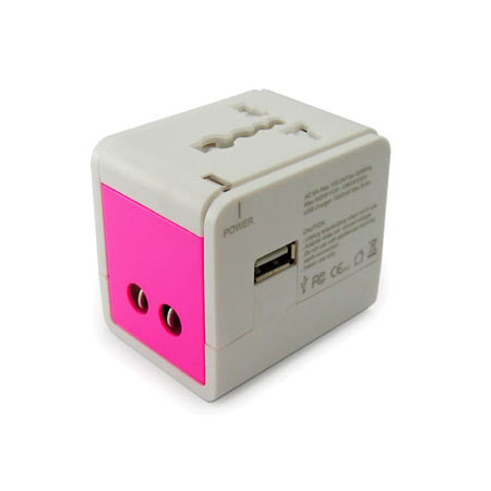 粉色USB旅行插頭適配器