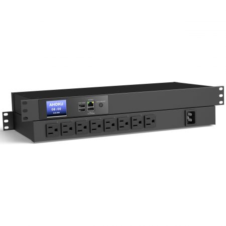 8 孔美式5-15R LCD觸控螢幕網路級智能遠端電源管理分配器 - 1U遠端管理智能電源分配器