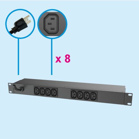 10A 8孔 C13 IEC 320 1U機架式電源分配器 - IEC機架式電源插座