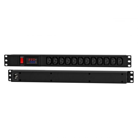 12孔 IEC C13 及後置 IEC C14 1U電壓電流顯示型電源分配器 - IEC C13 電壓電流顯示型PDU